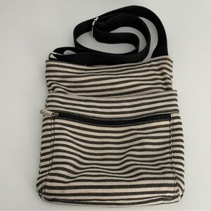 Thirty-One Striped Black and Cream Crossbody Bag Retro